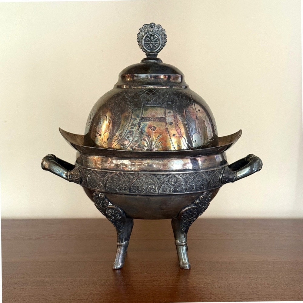 Antique Silver Plated Victorian Biscuit Warmer w/ Lid & Insert